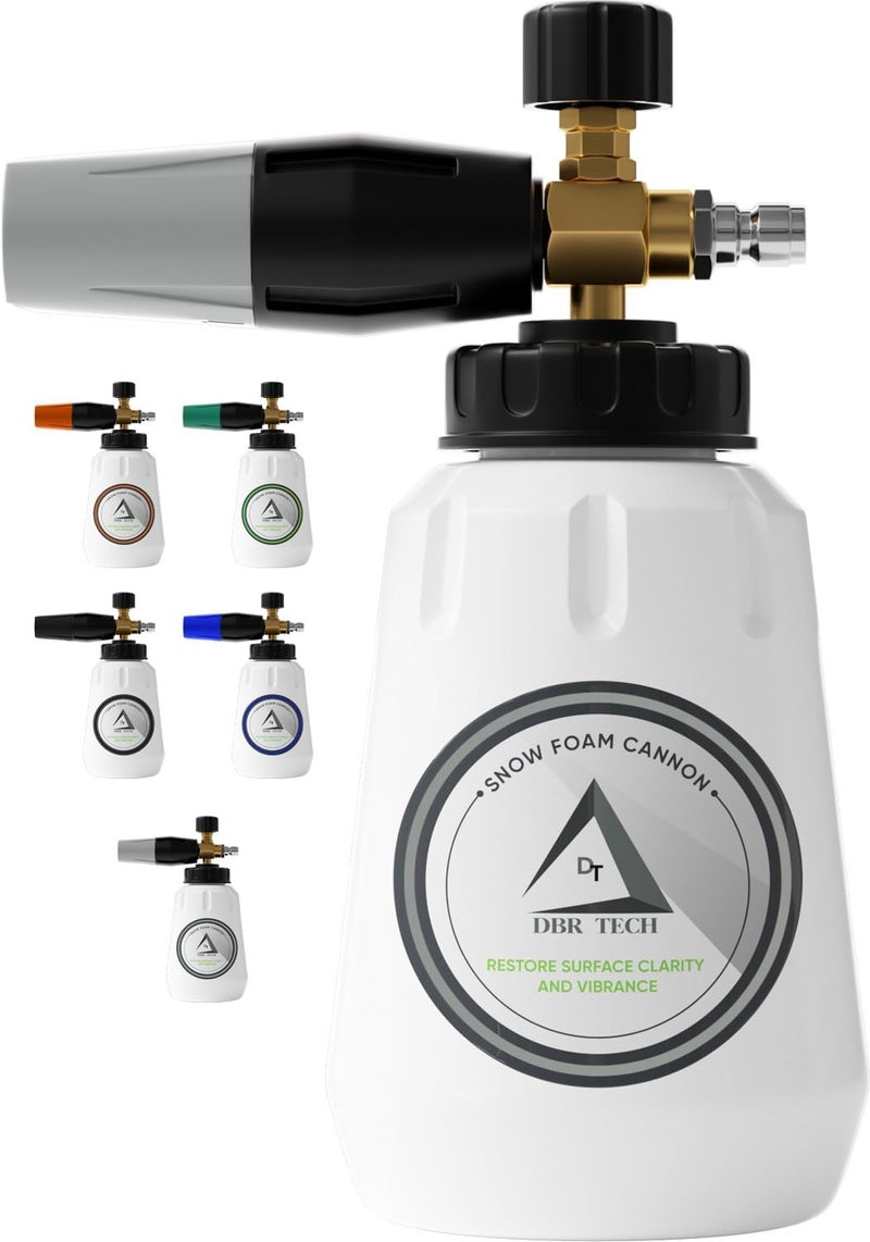 DBR Tech Foam Cannon for Pressure Washer, 1.1mm Orifice, 1000-4000 PSI, 1/4 Inch Quick Connector, Wide Neck and Adjustable Spray, Heavy Duty Car Snow Foam Blaster for Superior Foaming & Deep Clean, Grey - Image 1